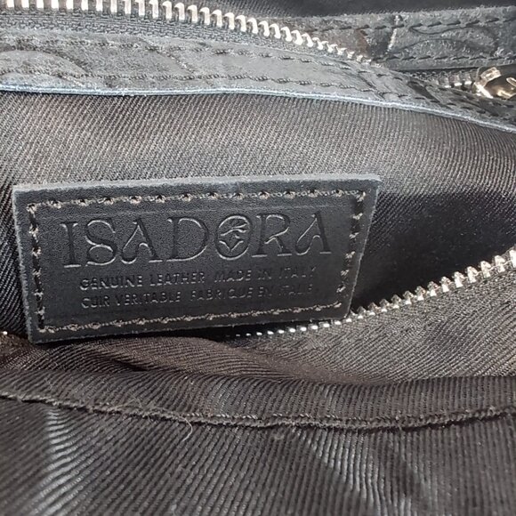 Isadora Italy Tooled Leather Purse Black Large Shoulder Bag Tote Swirls MSRP$425 - Picture 13 of 16